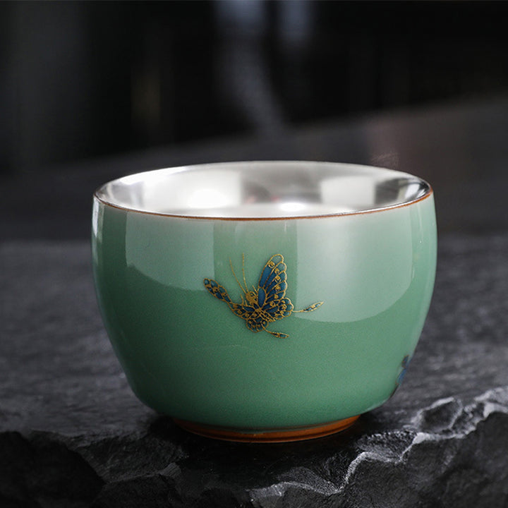 Buddha Stones Motyl Złota Rybka Lotos Ryba Koi Ceramiczna Filiżanka Kung Fu Filiżanka do Herbaty 120ml