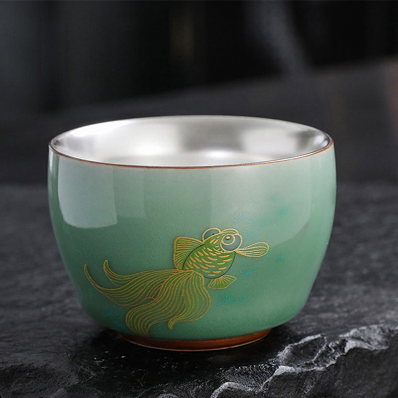 Buddha Stones Motyl Złota Rybka Lotos Ryba Koi Ceramiczna Filiżanka Kung Fu Filiżanka do Herbaty 120ml
