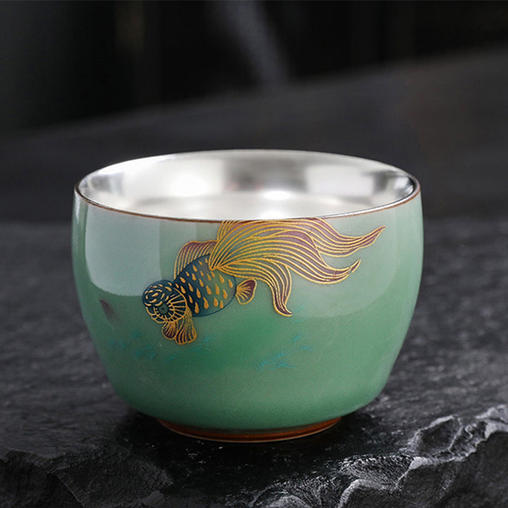 Buddha Stones Motyl Złota Rybka Lotos Ryba Koi Ceramiczna Filiżanka Kung Fu Filiżanka do Herbaty 120ml