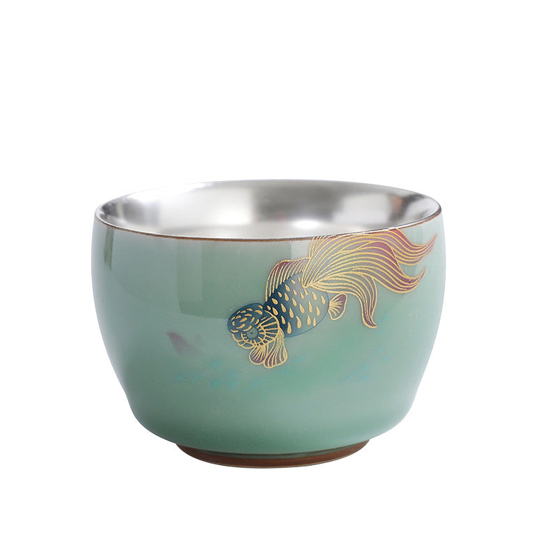 Buddha Stones Motyl Złota Rybka Lotos Ryba Koi Ceramiczna Filiżanka Kung Fu Filiżanka do Herbaty 120ml