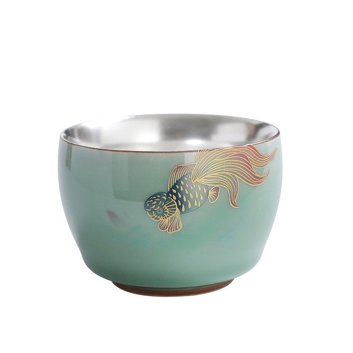Buddha Stones Motyl Złota Rybka Lotos Ryba Koi Ceramiczna Filiżanka Kung Fu Filiżanka do Herbaty 120ml