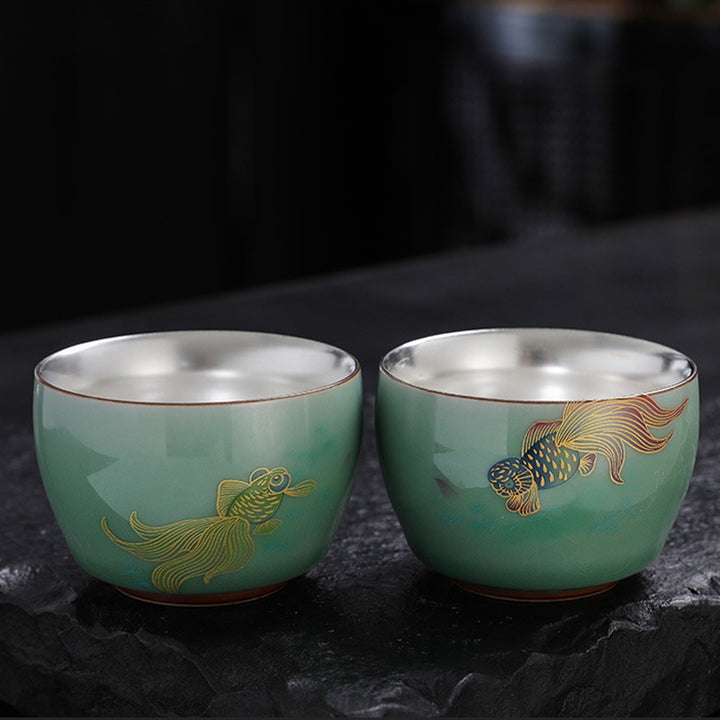 Buddha Stones Motyl Złota Rybka Lotos Ryba Koi Ceramiczna Filiżanka Kung Fu Filiżanka do Herbaty 120ml