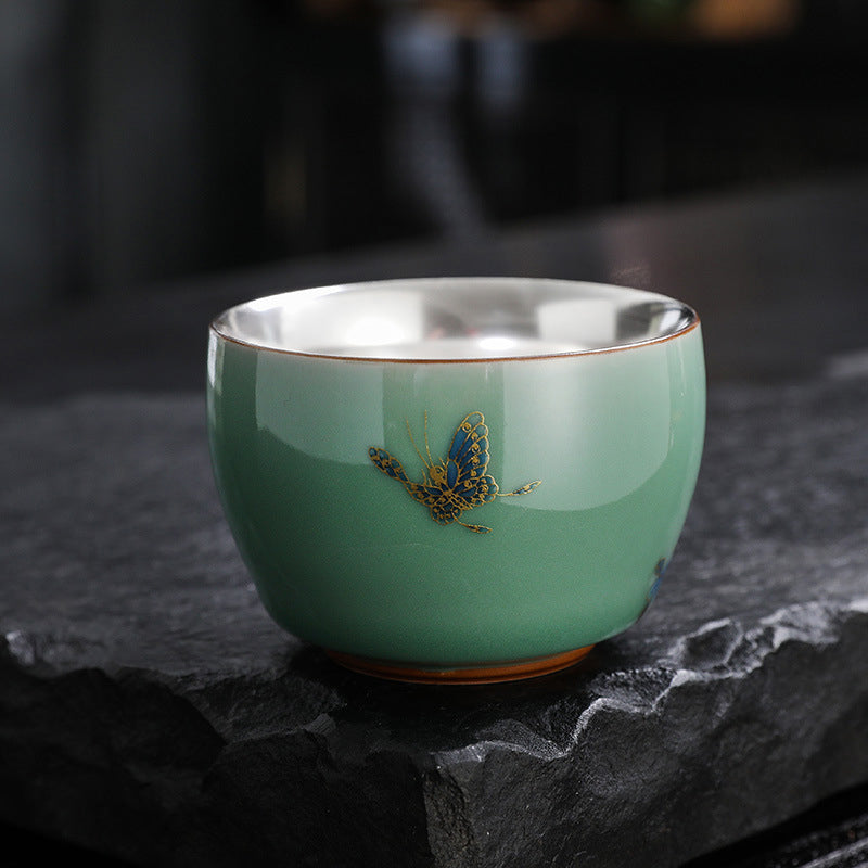 Buddha Stones Motyl Złota Rybka Lotos Ryba Koi Ceramiczna Filiżanka Kung Fu Filiżanka do Herbaty 120ml
