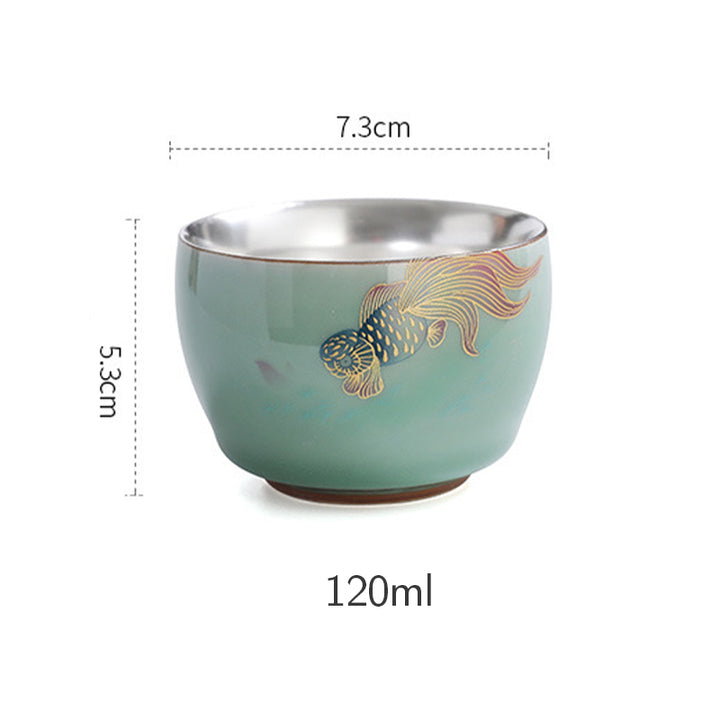 Buddha Stones Motyl Złota Rybka Lotos Ryba Koi Ceramiczna Filiżanka Kung Fu Filiżanka do Herbaty 120ml