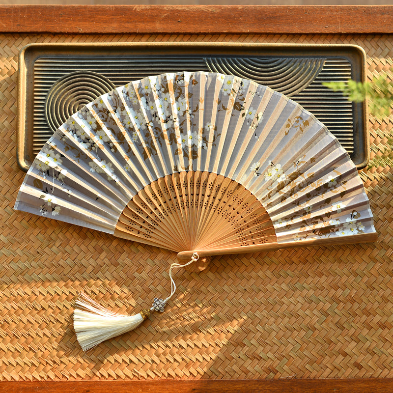 Buddha Stones Kwiaty Sakura Ręczny Składany Wachlarz Bambusowy 21 cm