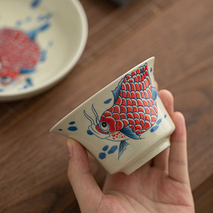 Buddha Stones Koi Fish Arowana Ceramic Gaiwan Sancai Filiżanka Kung Fu Filiżanka do herbaty z pokrywką 130ml