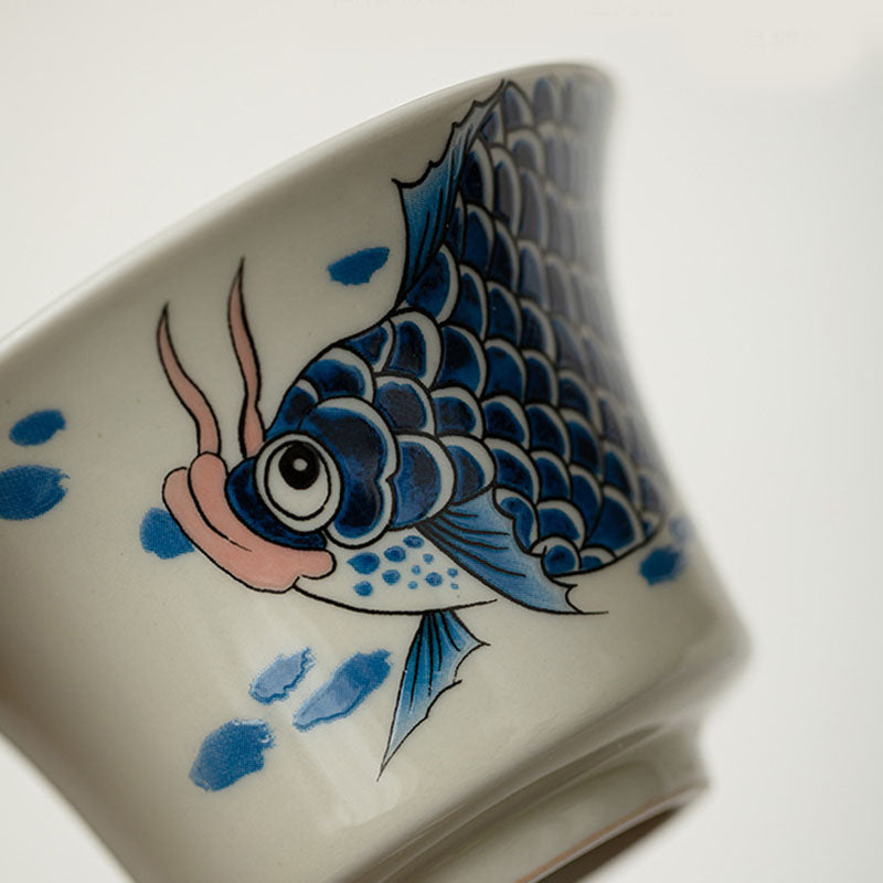 Buddha Stones Koi Fish Arowana Ceramic Gaiwan Sancai Filiżanka Kung Fu Filiżanka do herbaty z pokrywką 130ml