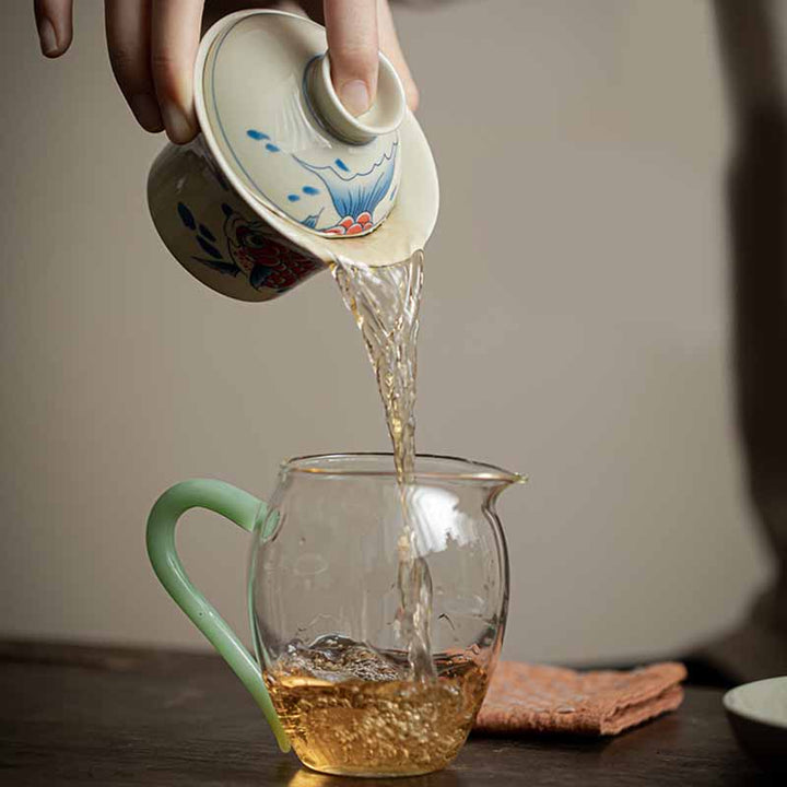 Buddha Stones Koi Fish Arowana Ceramic Gaiwan Sancai Filiżanka Kung Fu Filiżanka do herbaty z pokrywką 130ml