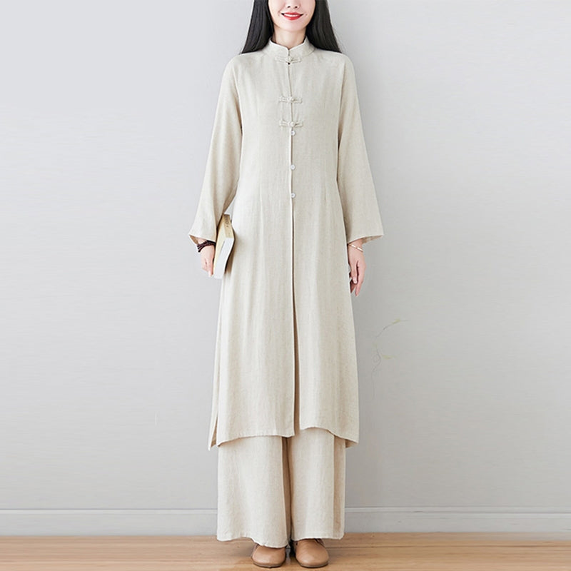 Buddha Stones 2 szt. Chiński guzik żaby Zen Tai Chi Medytacja Odzież Bawełniana Lniana Top Spodnie Zestaw damski - image 2