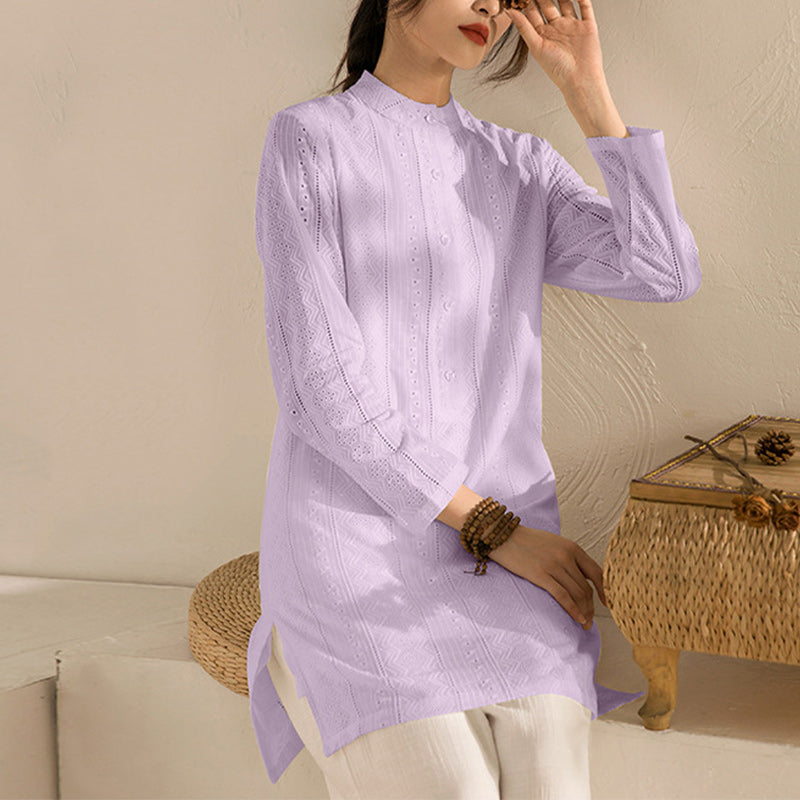 Buddha Stones 2 szt. Długi rękaw Odzież do jogi Medytacja Odzież Top Spodnie Zestaw damski - Fioletowy top i beżowe spodnie - US8-10，UK/AU12-14，EU40-42 (2XL) - image 10