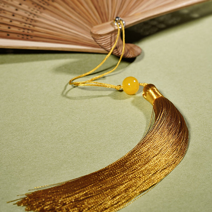 Buddha Stones Uroczy Kot Motyl Kwiaty Wzór Ręczny Jedwabny Bambus Składany Wachlarz 21 cm