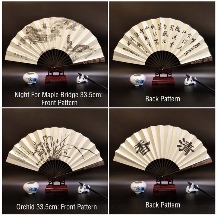 Buddha Stones Wielki Mur Góry Drzewa Żuraw Bambus Ręczny Bambusowy Składany Wentylator 33,5 cm