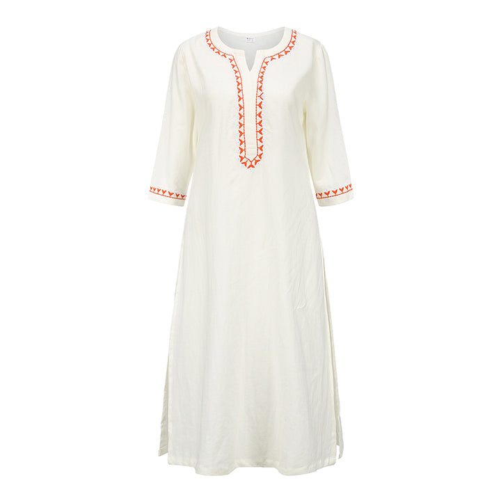 Buddha Stones 2 szt. dekolt w serek haft odzież do jogi zen medytacja bawełna len top spodnie damskie zestaw - Biały (tylko góra) - US8-10，UK/AU12-14，EU40-42 (2XL) - image 19