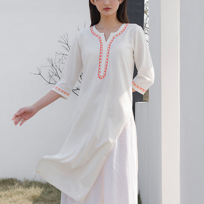 Buddha Stones 2 szt. dekolt w serek haft odzież do jogi zen medytacja bawełna len top spodnie damskie zestaw - image 1