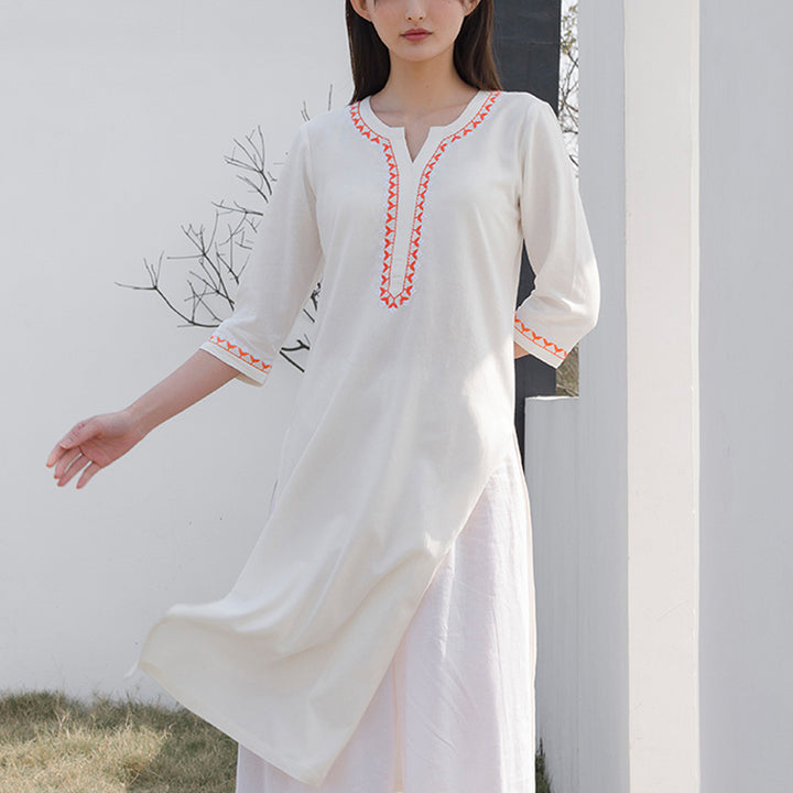 Buddha Stones 2 szt. dekolt w serek haft odzież do jogi zen medytacja bawełna len top spodnie damskie zestaw - image 1