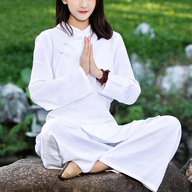 Buddha Stones 2 szt. Gładki długi rękaw Zen Joga Odzież Medytacja Odzież Top Spodnie Zestaw damski - image 1