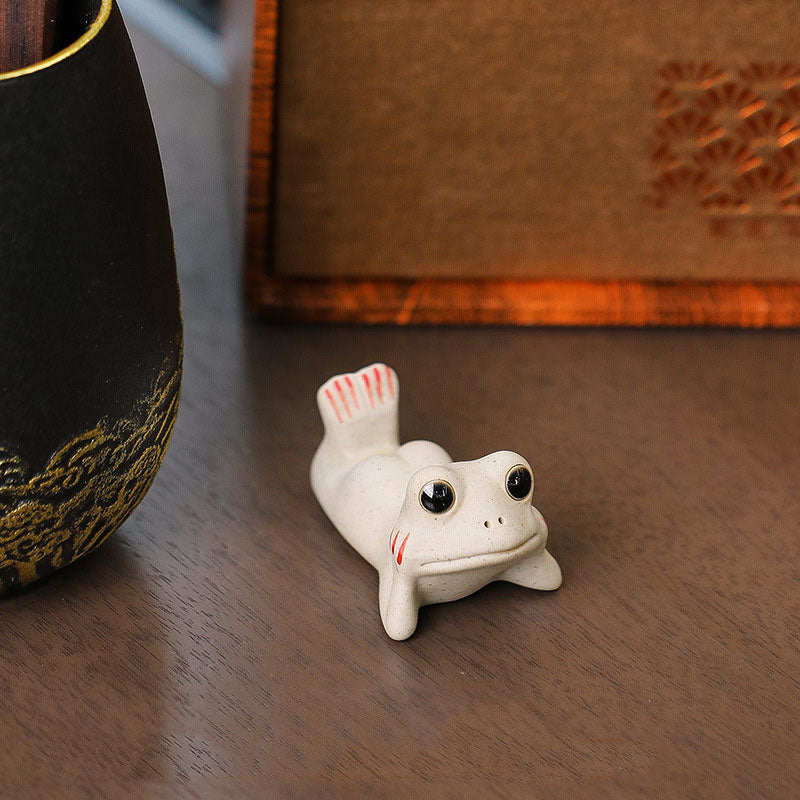 Buddha Stones Mini Mała Modląca się Żaba Ceramiczna Bogactwo Dobrobyt Dom Herbata Figurka Dekoracja