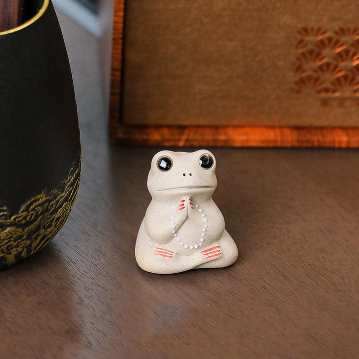 Buddha Stones Mini Mała Modląca się Żaba Ceramiczna Bogactwo Dobrobyt Dom Herbata Figurka Dekoracja