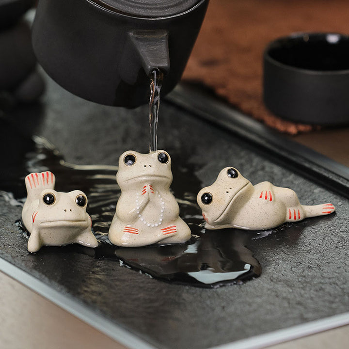 Buddha Stones Mini Mała Modląca się Żaba Ceramiczna Bogactwo Dobrobyt Dom Herbata Figurka Dekoracja
