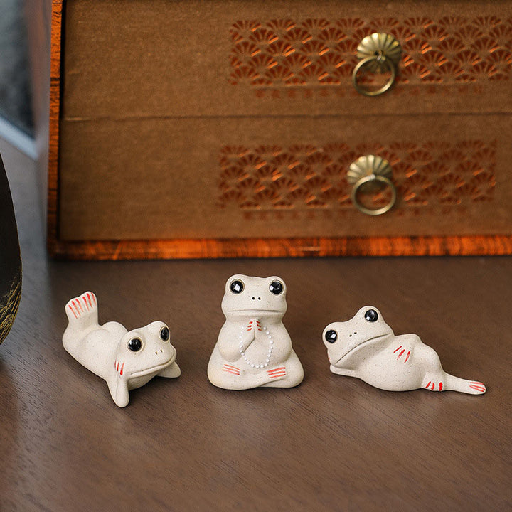 Buddha Stones Mini Mała Modląca się Żaba Ceramiczna Bogactwo Dobrobyt Dom Herbata Figurka Dekoracja