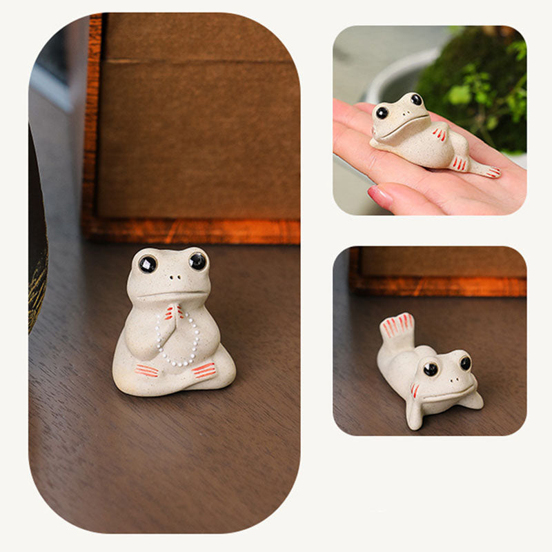 Buddha Stones Mini Mała Modląca się Żaba Ceramiczna Bogactwo Dobrobyt Dom Herbata Figurka Dekoracja
