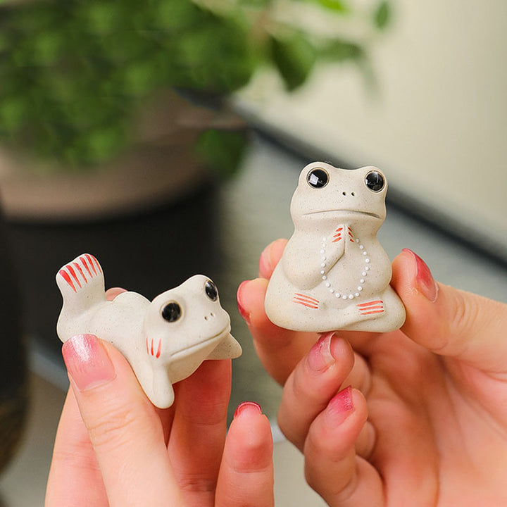 Buddha Stones Mini Mała Modląca się Żaba Ceramiczna Bogactwo Dobrobyt Dom Herbata Figurka Dekoracja