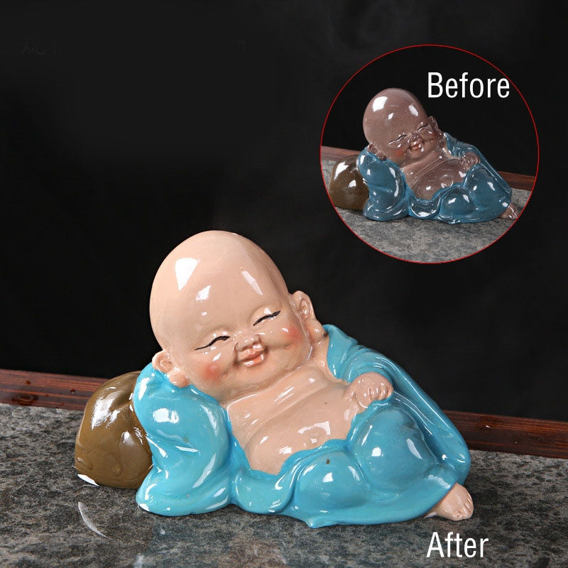 Buddha Stones Zmieniające Kolor Śmiejący Się Budda Żywica Herbata Zwierzę Domowe Bogactwo Figurka Dekoracja - Niebieski Śmiejący się Budda 10,5*6*6,5 cm - image 12