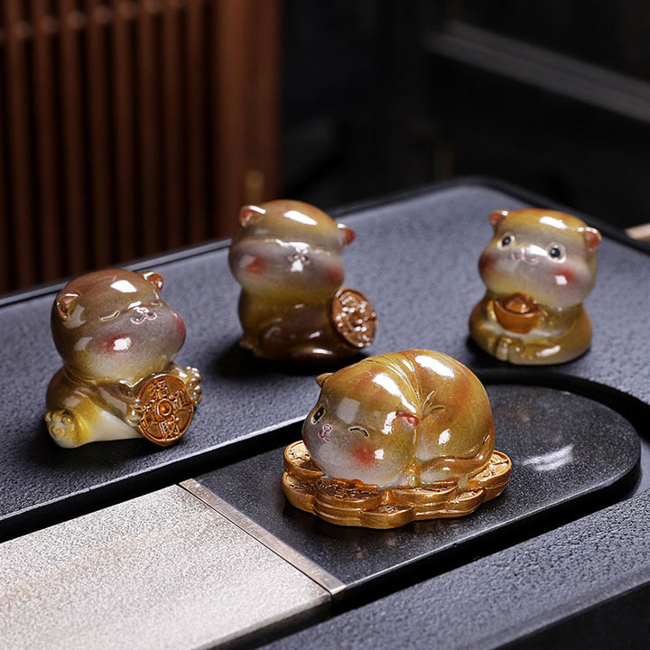 Buddha Stones Zmieniające Kolor Uroczy Mini Kot Żywica Herbata Zwierzę Domowe Bogactwo Figurka Dekoracja - Żółty kot - Zestaw 4 szt. - image 13