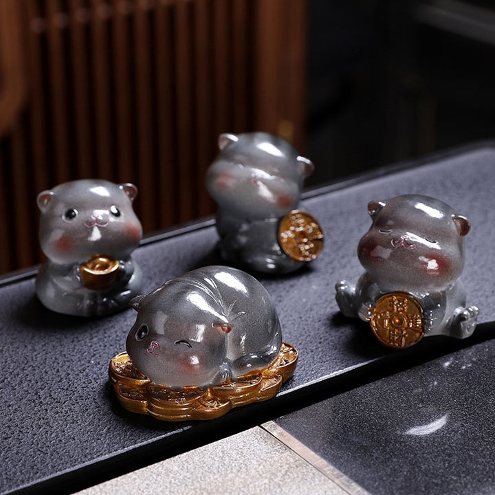 Buddha Stones Zmieniające Kolor Uroczy Mini Kot Żywica Herbata Zwierzę Domowe Bogactwo Figurka Dekoracja - Szary Kot - Zestaw 4 szt. - image 23