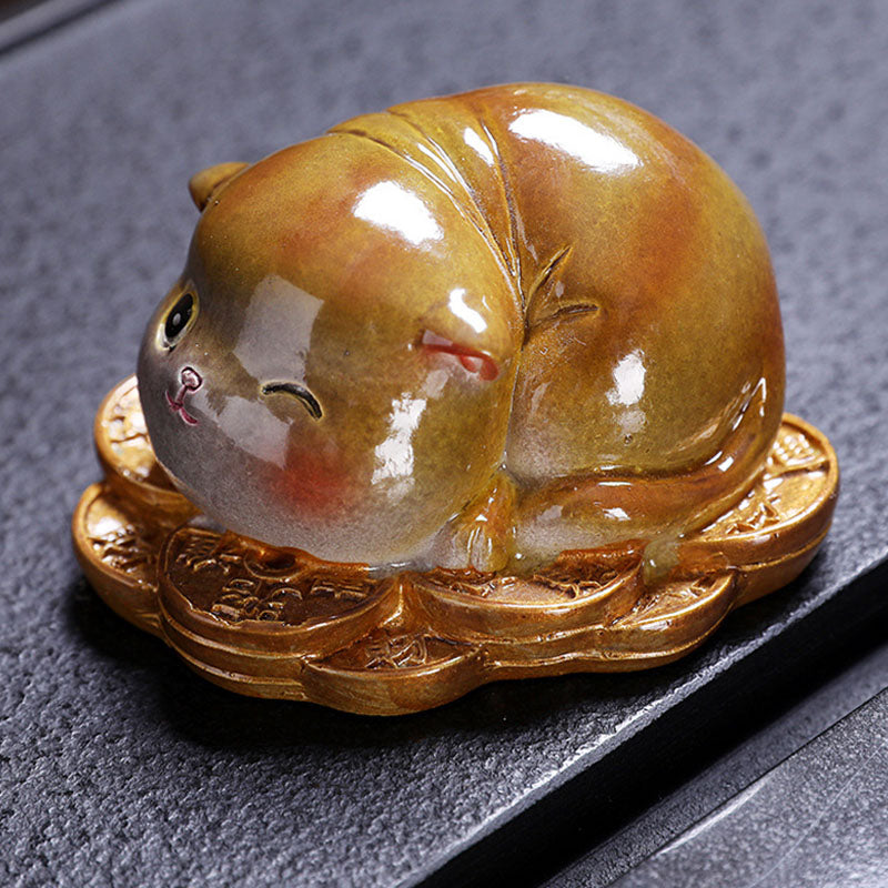 Buddha Stones Zmieniające Kolor Uroczy Mini Kot Żywica Herbata Zwierzę Domowe Bogactwo Figurka Dekoracja - image 6