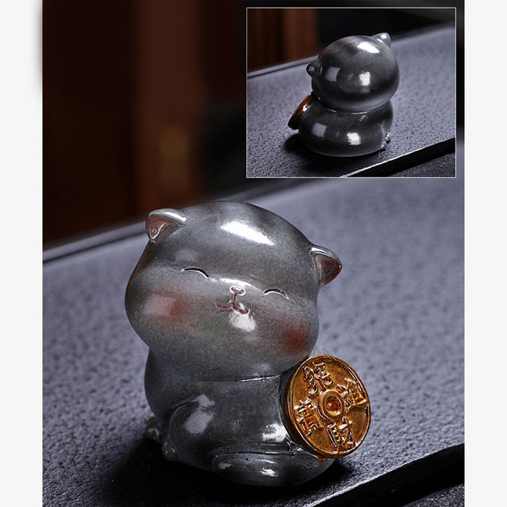 Buddha Stones Zmieniające Kolor Uroczy Mini Kot Żywica Herbata Zwierzę Domowe Bogactwo Figurka Dekoracja - image 19