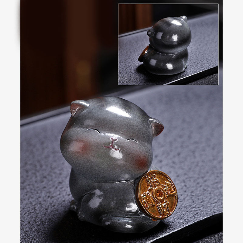 Buddha Stones Zmieniające Kolor Uroczy Mini Kot Żywica Herbata Zwierzę Domowe Bogactwo Figurka Dekoracja - image 20