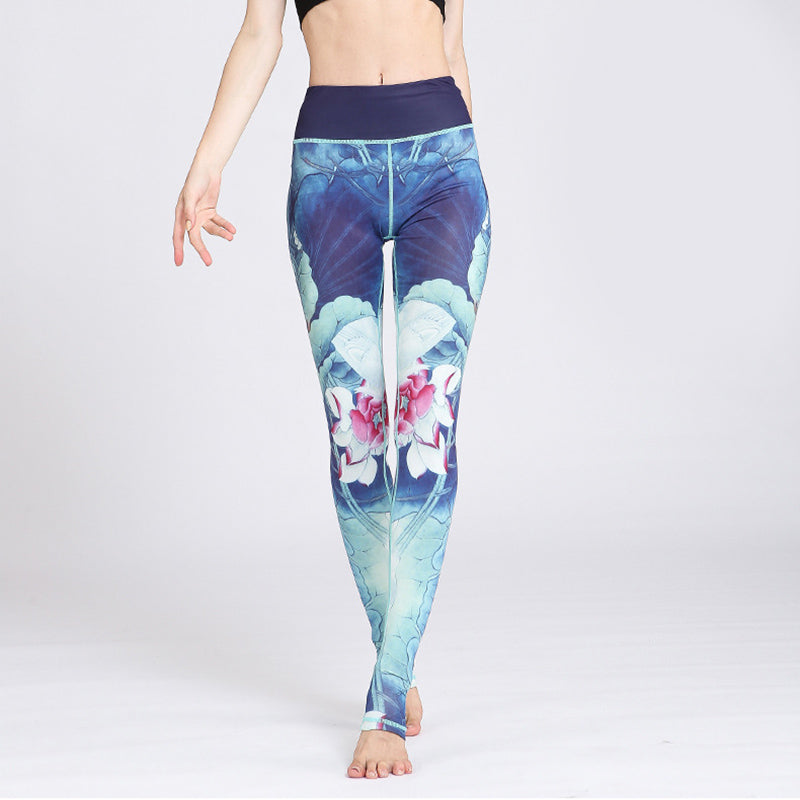 Spodnie do jogi, legginsy sportowe, damskie, z nadrukiem kwiatów lotosu i Buddha Stones - image 18