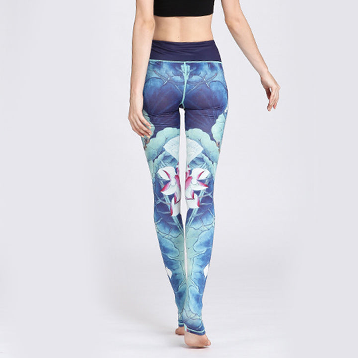 Spodnie do jogi, legginsy sportowe, damskie, z nadrukiem kwiatów lotosu i Buddha Stones - image 19
