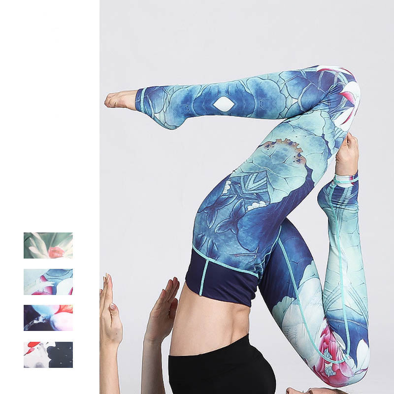 Buddha Stones, kwiaty lotosu, nadruk, spodnie, sportowe, fitness, legginsy, damskie, spodnie do jogi - image 22