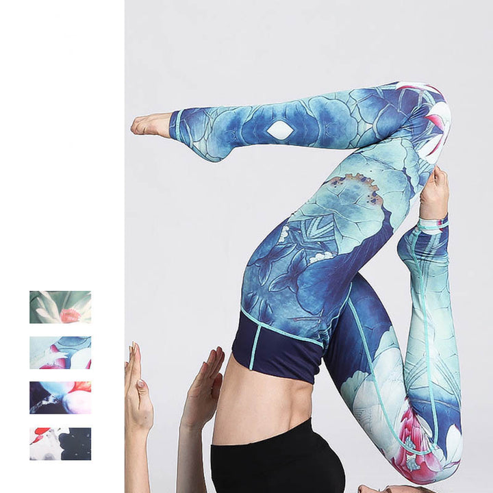 Buddha Stones, kwiaty lotosu, nadruk, spodnie, sportowe, fitness, legginsy, damskie, spodnie do jogi - image 22