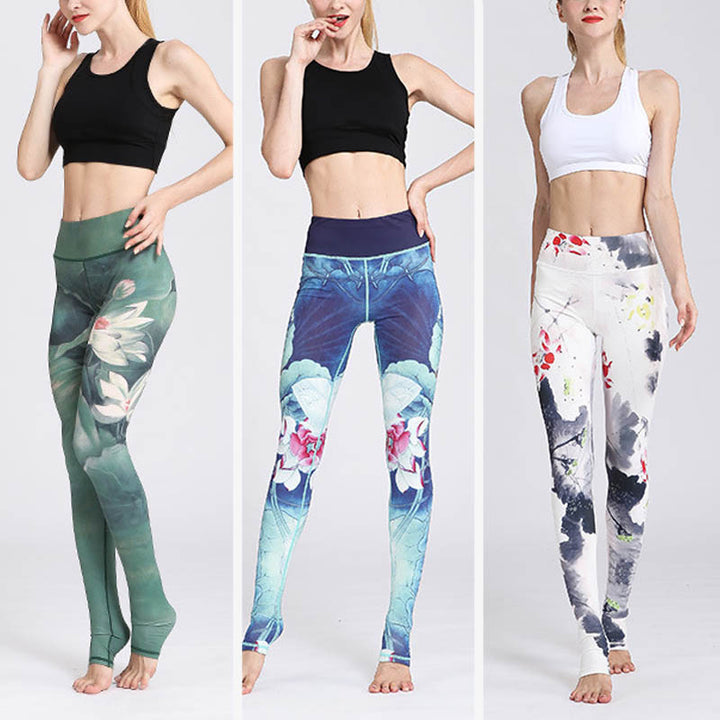 Buddha Stones, kwiaty lotosu, nadruk, spodnie, sportowe, fitness, legginsy, damskie, spodnie do jogi - image 32