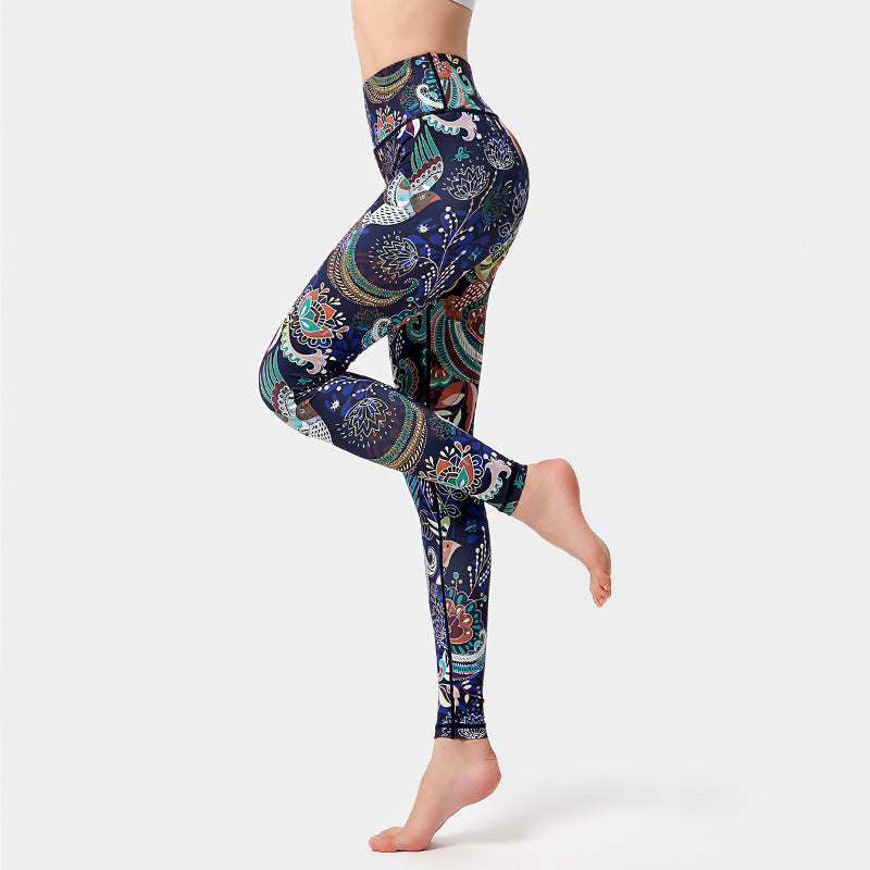 Buddha Stones Liście Ptaki Nadruk Spodnie Sport Fitness Joga Taniec Legginsy Damskie Spodnie do Jogi - Ptak Czarny - US8-10, UK/AU12-14, EU40-42 (XL) - image 4