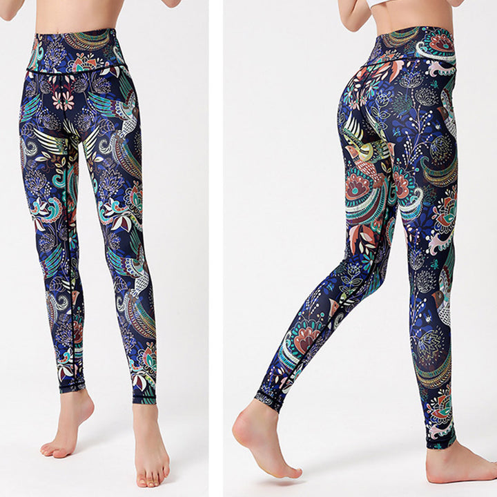 Buddha Stones Liście Ptaki Nadruk Spodnie Sport Fitness Joga Taniec Legginsy Damskie Spodnie do Jogi - image 6