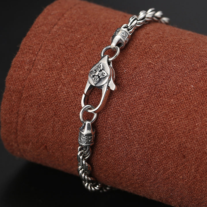 Buddha Stones 925 Srebro Sterlingowe Tybet Om Mani Padme Hum Podwójny Dorje Vajra Skręcony Projekt Bransoletka Pokoju i Miłości - image 3