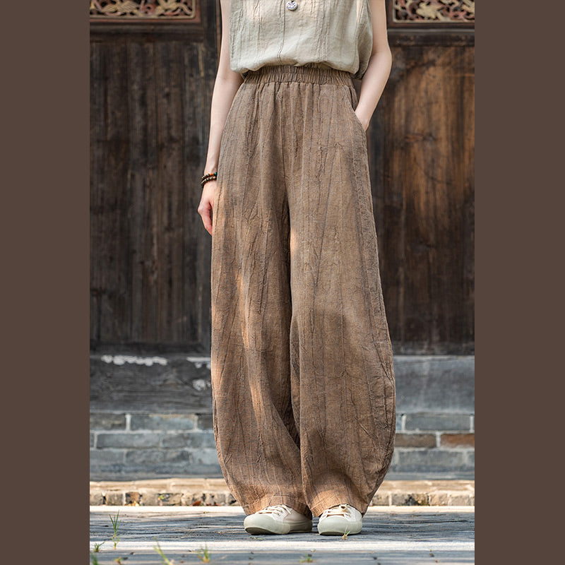 Spodnie z bawełny i lnu z motywem tie-dye z motywem Buddha Stones , luźne spodnie damskie do jogi z kieszeniami - Brązowy (styl regularny) - US8-10, UK/AU12-14, EU40-42 (L)  - image 24