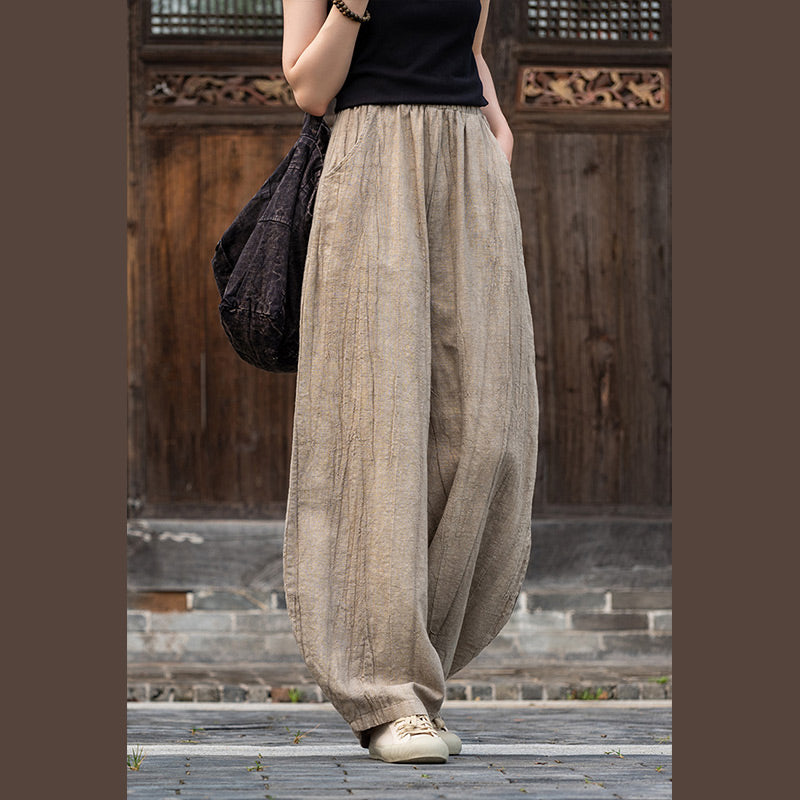 Spodnie z bawełny i lnu z motywem tie-dye z motywem Buddha Stones , luźne spodnie damskie do jogi z kieszeniami - Beżowy (styl regularny) - US8-10, UK/AU12-14, EU40-42 (L)  - image 23