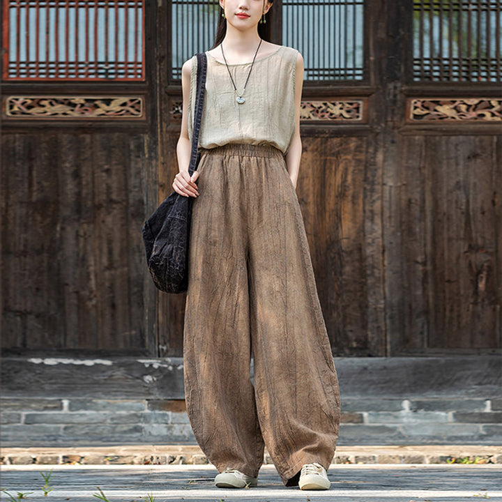 Spodnie z bawełny i lnu z motywem tie-dye z motywem Buddha Stones , luźne spodnie damskie do jogi z kieszeniami - image 6