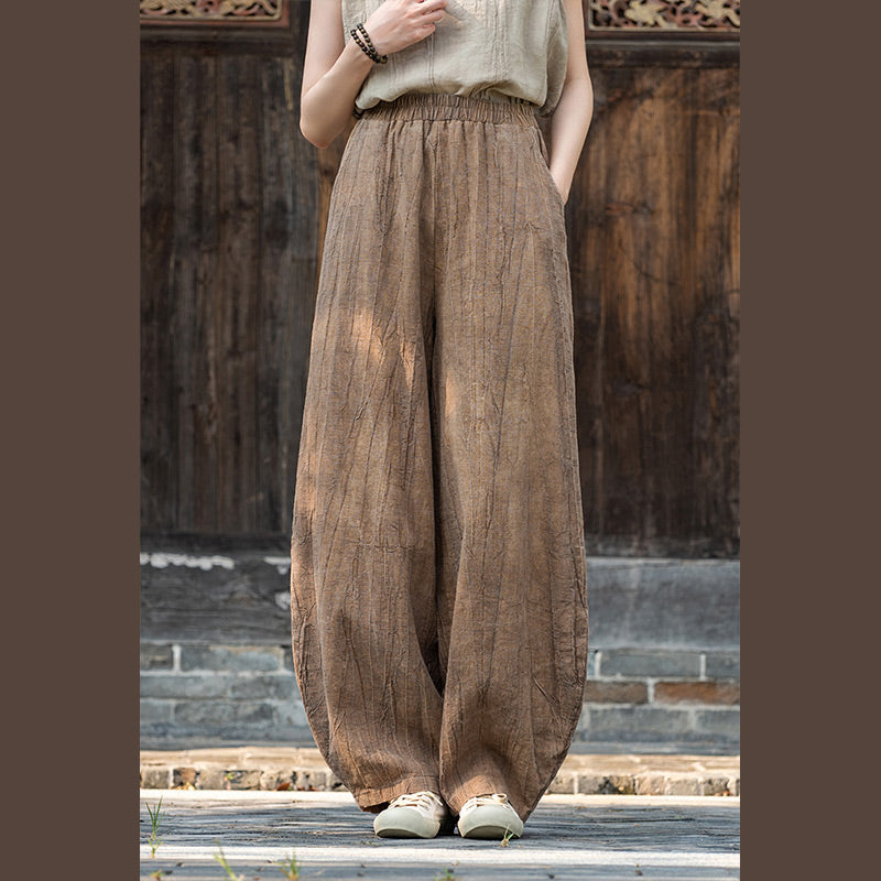 Spodnie z bawełny i lnu z motywem tie-dye z motywem Buddha Stones , luźne spodnie damskie do jogi z kieszeniami - image 1