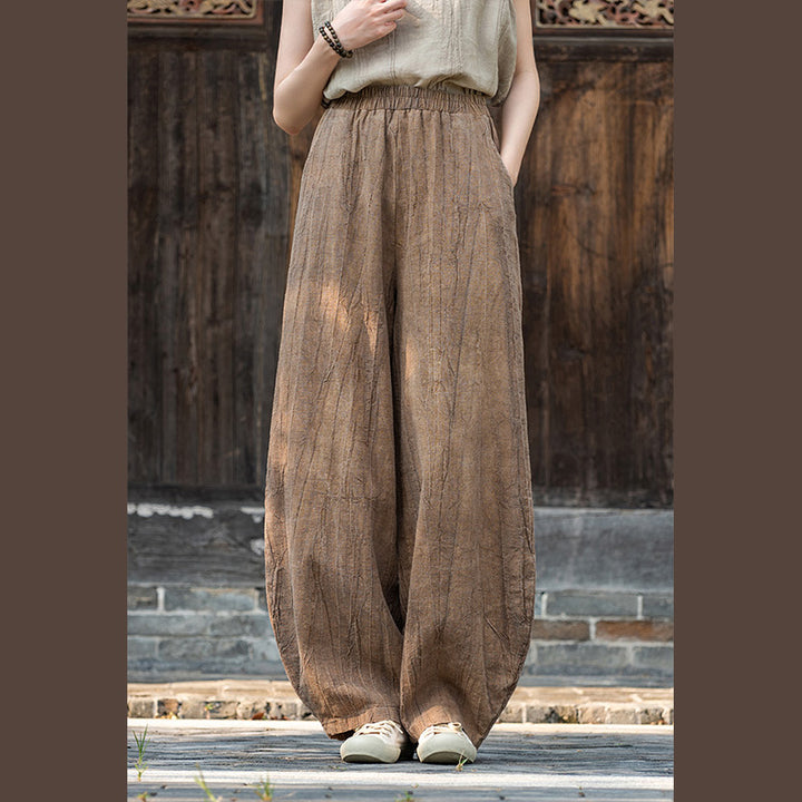 Spodnie z bawełny i lnu z motywem tie-dye z motywem Buddha Stones , luźne spodnie damskie do jogi z kieszeniami - image 1