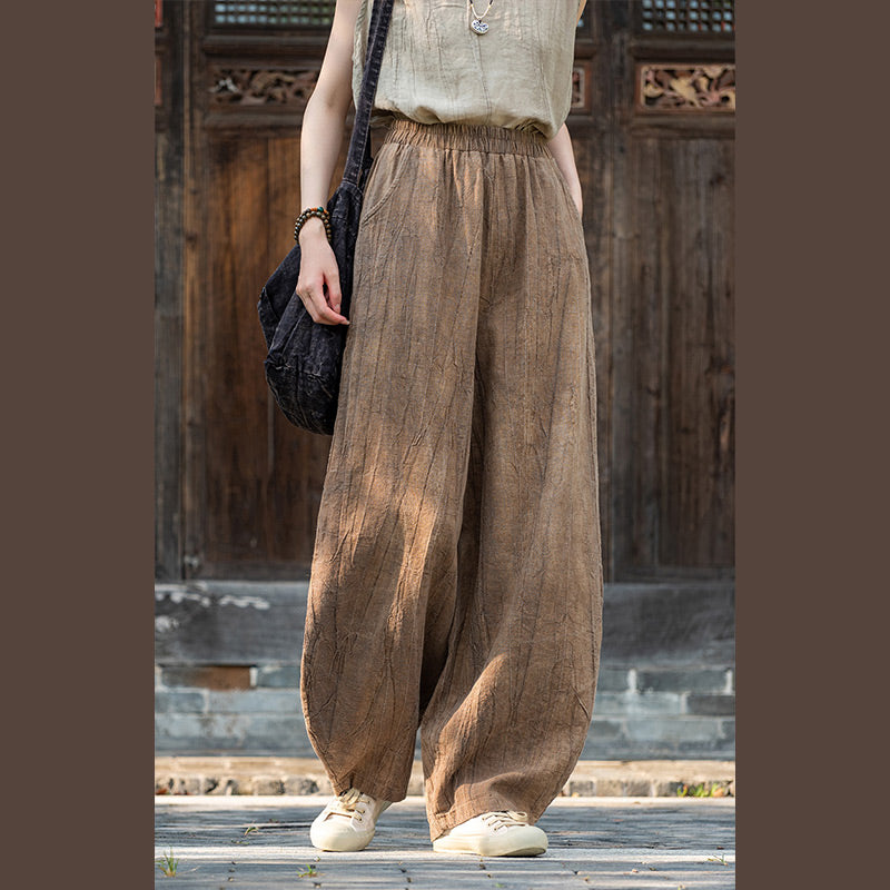 Spodnie z bawełny i lnu z motywem tie-dye z motywem Buddha Stones , luźne spodnie damskie do jogi z kieszeniami - image 2