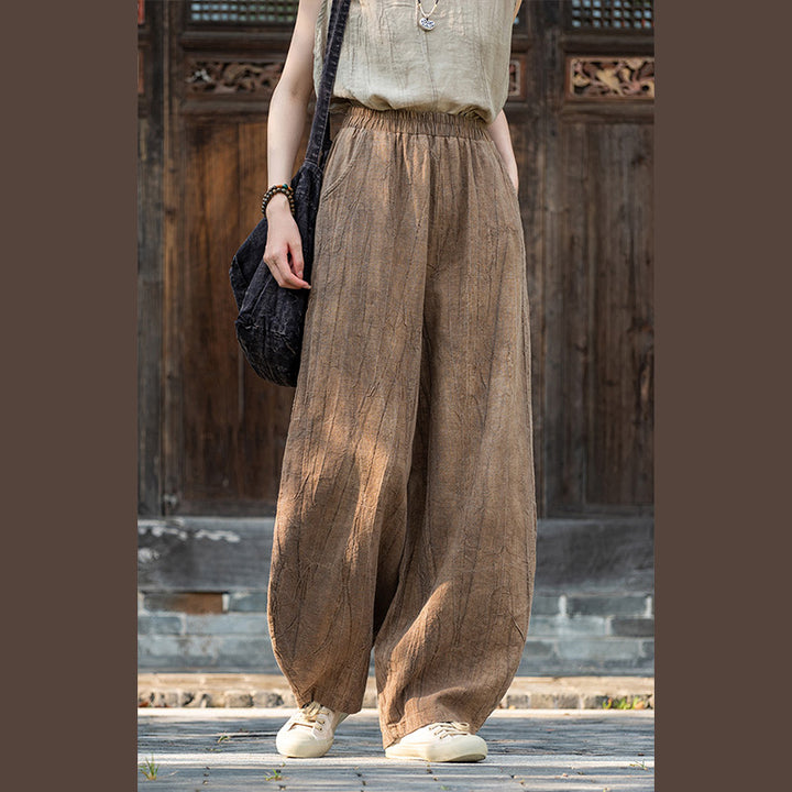 Spodnie z bawełny i lnu z motywem tie-dye z motywem Buddha Stones , luźne spodnie damskie do jogi z kieszeniami - image 2