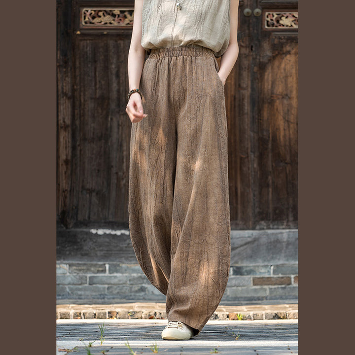 Spodnie z bawełny i lnu z motywem tie-dye z motywem Buddha Stones , luźne spodnie damskie do jogi z kieszeniami - image 3