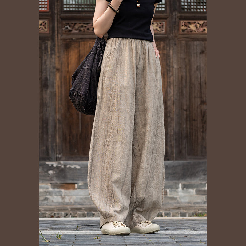 Spodnie z bawełny i lnu z motywem tie-dye z motywem Buddha Stones , luźne spodnie damskie do jogi z kieszeniami - image 14