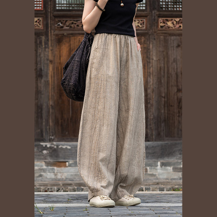 Spodnie z bawełny i lnu z motywem tie-dye z motywem Buddha Stones , luźne spodnie damskie do jogi z kieszeniami - image 14